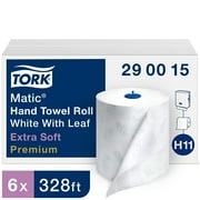 Angle View: Tork 290015 Premium Extra Soft Matic Paper Hand Towel Roll, 2-Ply, 8.27" Width x 328' Length, White with Blue Leaf Print (Case of 6 Rolls, 328 Feet per Roll, 1,968 Feet)