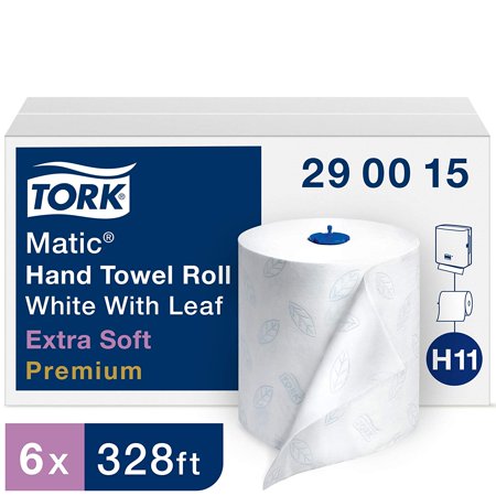 Tork 290015 Premium Extra Soft Matic Paper Hand Towel Roll, 2-Ply, 8.27" Width x 328' Length, White with Blue Leaf Print (Case of 6 Rolls, 328 Feet per Roll, 1,968 Feet)