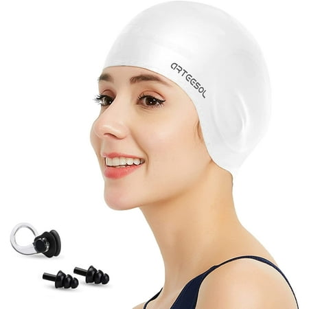 Swim Cap Women - Silicone Swimming Caps for Women Men Adult Kids Anti