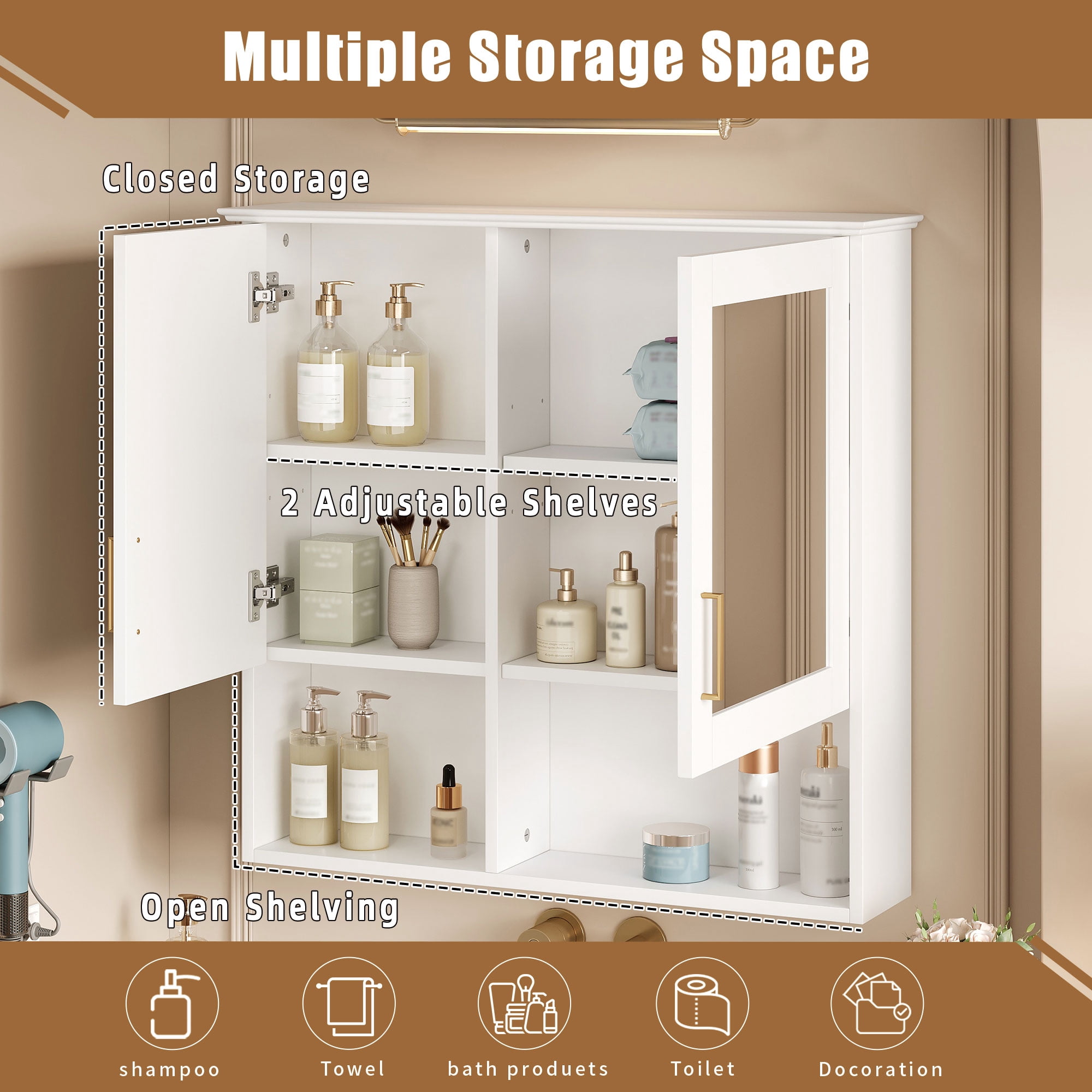 Euroco 2-in-1 Bathroom Mirror Cabinet, 30 inch Wall Mounted Medicine Cabinet with Adjustable Shelves & Soft Close Doors, High-Define Mirror with Storage for Bathroom Vanity