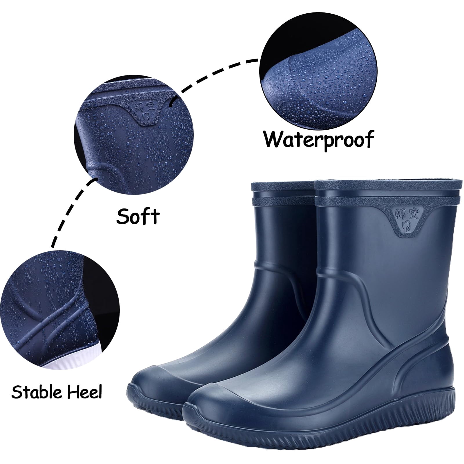 AUXDIQ Rain Shoes Men Mid-calf Boots Waterproof Rain Boots Outdoor Garden Shoes