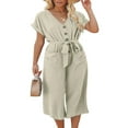 thumbnail image 3 of LEEYNEER Linen Jumpsuits for Women Casual Summer Wide Leg Long Pants Rompers Button Down Belted Jumpsuit  with Pockets, 3 of 5
