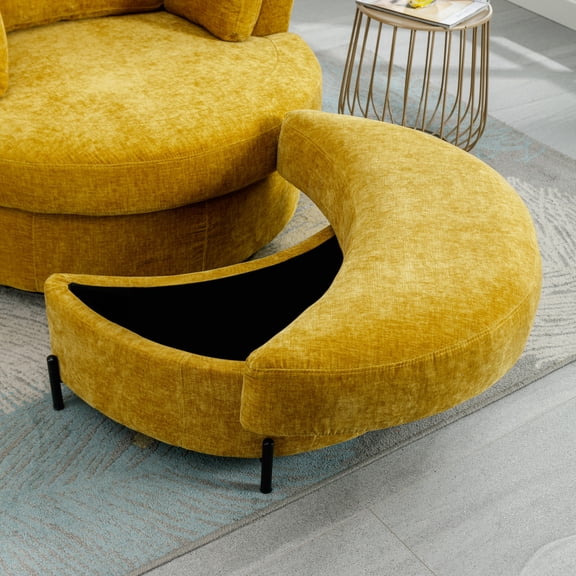 Aukfa 33" Storage Ottoman, Convertible Bench, Side Table for Living Room, Half Moon Shape, Mustard