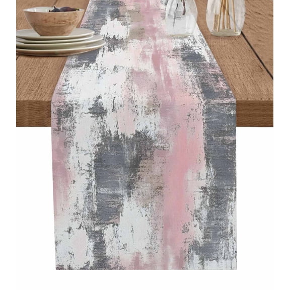 Ldtrchee Pink Grey Abstract Table Runner 120 Inches, Modern Minimalist Smear Art Bed Runner Dresser Scarves Tabletop for Indoor Outdoor Parties/Ceremony/Banquet, 13"x 120"