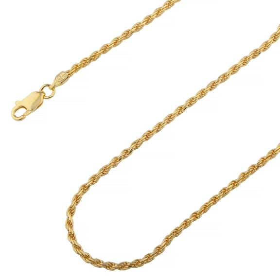 925 Sterling Silver, 14K Gold Vermeil Italian Rope Chain 1.2mm Necklace – Gift for Her Him - Hypoallergenic and Tarnish Resistant - By Oliver & Navy