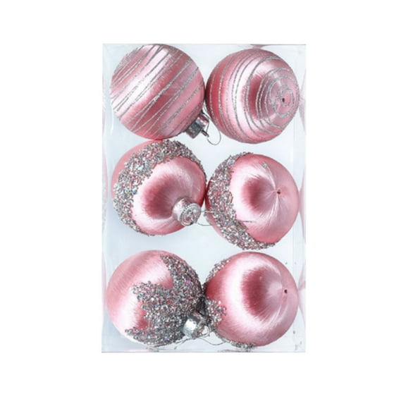 SLYNSHome 6Pcs Christmas Satin Ball Ornaments,Pink Luxury Shatterproof Glittering Xmas Tree Balls Hanging Baubles for Holiday Party Home Decor