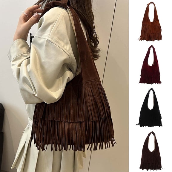 GASTROPOD Large Tassel Suede Bags for Women Boho Shoulder Bag Woven Purse Designer Beach Bag for Autumn Holiday Work Bag