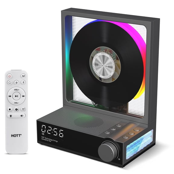 HOTT Portable Desktop CD Player with Bluetooth 5.3, HiFi Speakers, RGB Lights, Supports TF Card, USB, Transcription, LED Screen, Timer cd Players for Home(Gray)