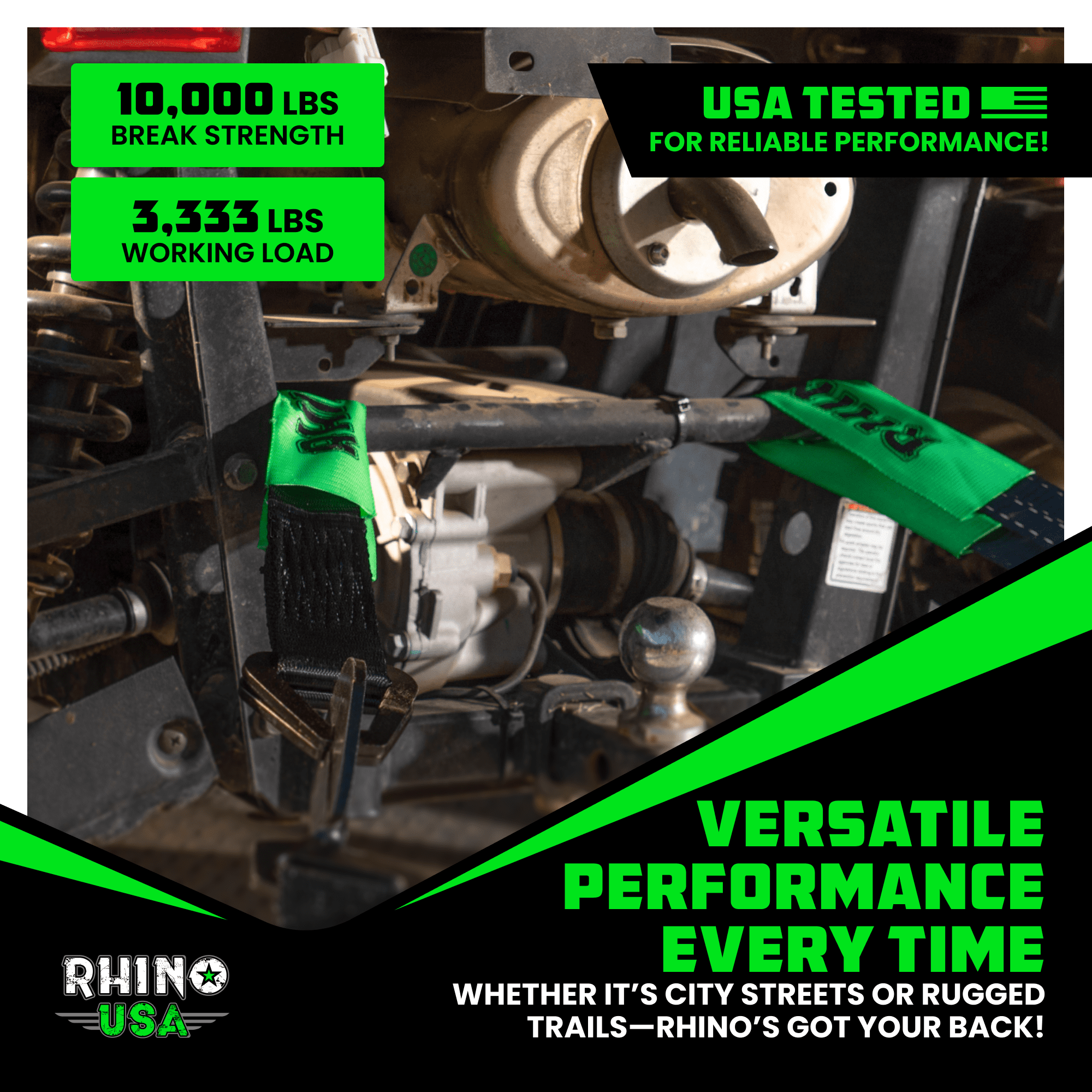 Rhino USA Axle Tie Down Straps - 11,128lb. Break Strength - Protective Sleeves & D Rings (4 Pack)