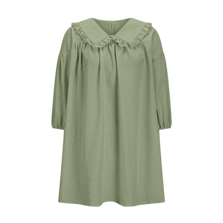 VBTAPA Women's Babydoll Mini Dress Puff Sleeve Plaid Dresses Cute Doll  Collar Summer Dresses Loose Comfy Casual Beach Dress Green M - Walmart.com