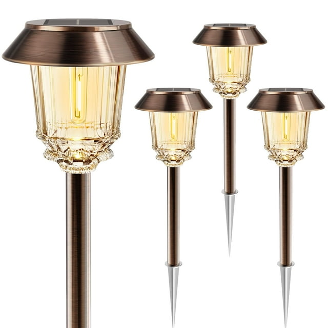 Luces solares para caminos HMDecor, paquete de 4 unidades, IP65, impermeables, blanco cálido