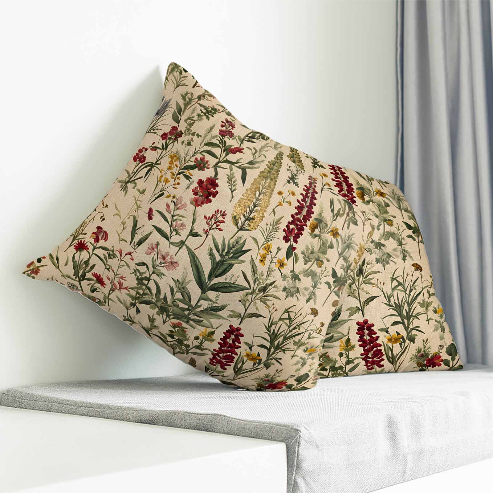 Throw Pillow Covers 26x26 Inch, Rustic Botanical Decorative Pillow Cases for Couch Sofa Bed, Vintage Floral Wildflower Cotton Linen Square Home Decor Pillowcases with Hidden Zipper