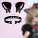 thumbnail image 2 of Diadema con orejas de gato y cascabeles para niña, disfraz de cosplay, diadema de peluche para gato Gargantilla de cuero, 2 of 8