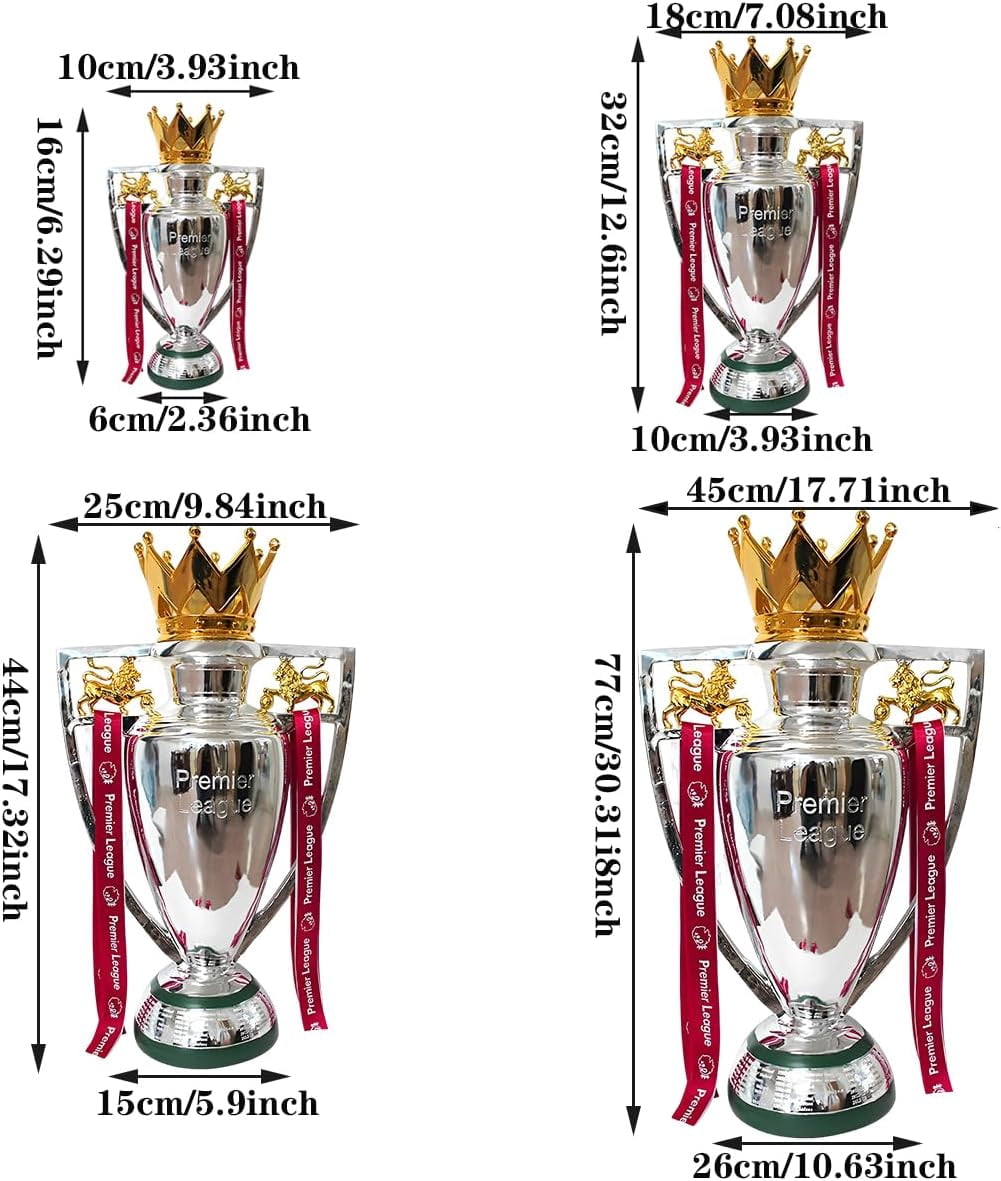 32cm/12.6inch Silver European England Premium Soccer League Champion Trophy with Keychain for Fan Collectibles Souvenir Home Office Decor Ornament,silver