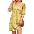 thumbnail image 3 of Vestido de verano WIHOLL Elegante cuello en V y manga 3/4 para mujer, amarillo, 3 of 4