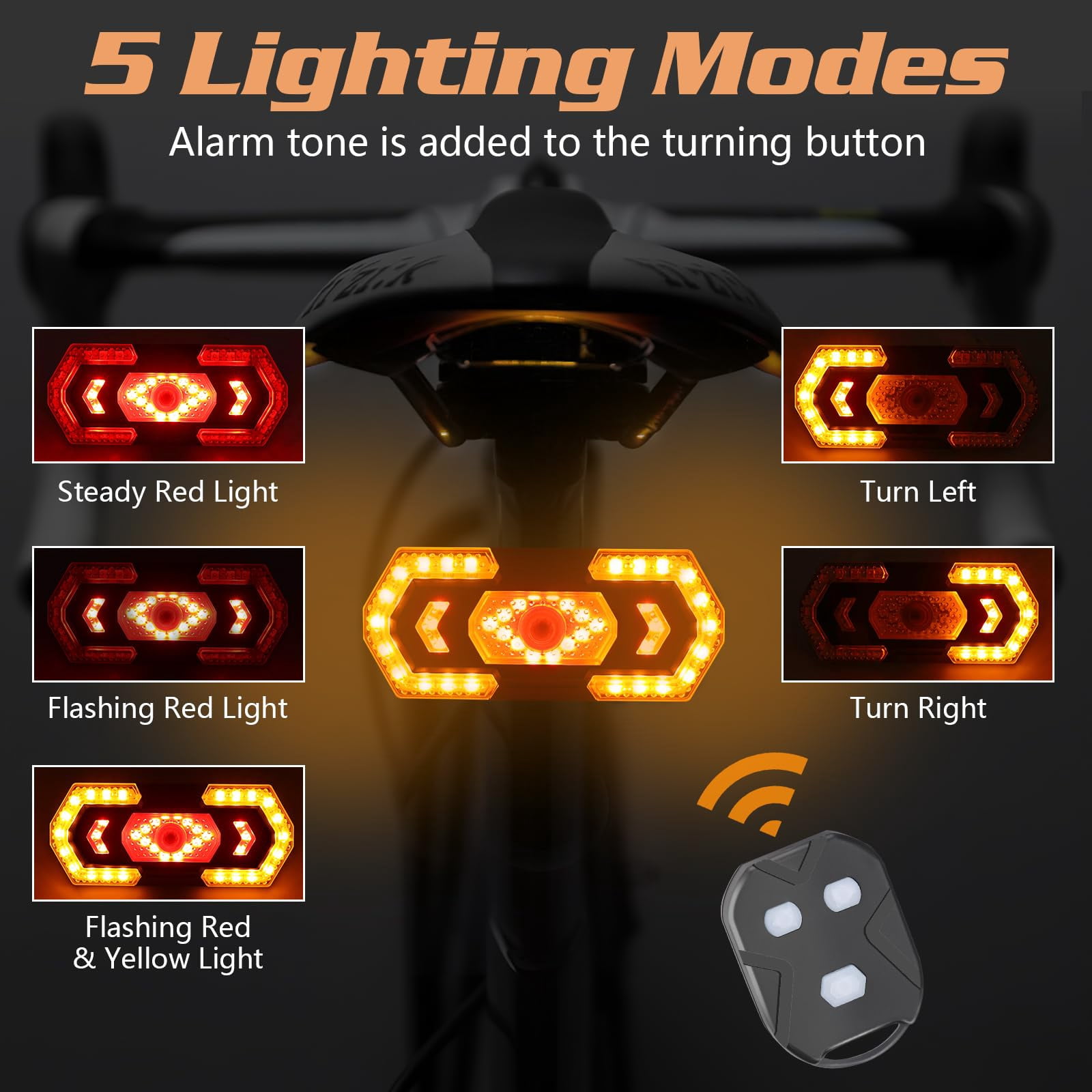 Anpro Bike Tail Light with Turn Signals, Rear Bike Light Remote Control, Mini Bicycle Back Blinker USB Rechargeable, Waterproof Safety Taillight for Night Cycling - Upgrade 5 Flashing Modes & Brightne