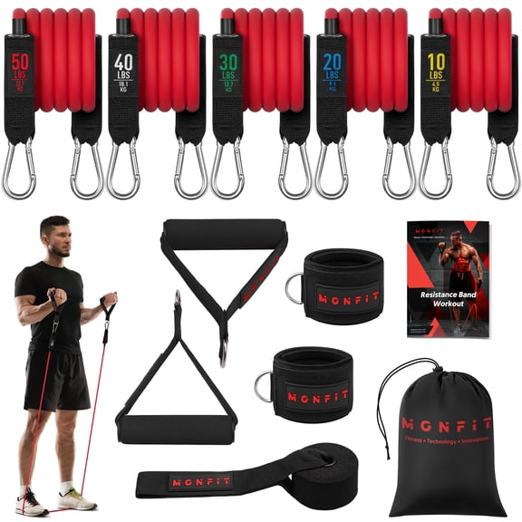 MONFIT Stackable Resistance Bands with Handles, Exercise Bands for Working Out with Door Anchor & Ankle Straps   Carry Bag, Set of 5