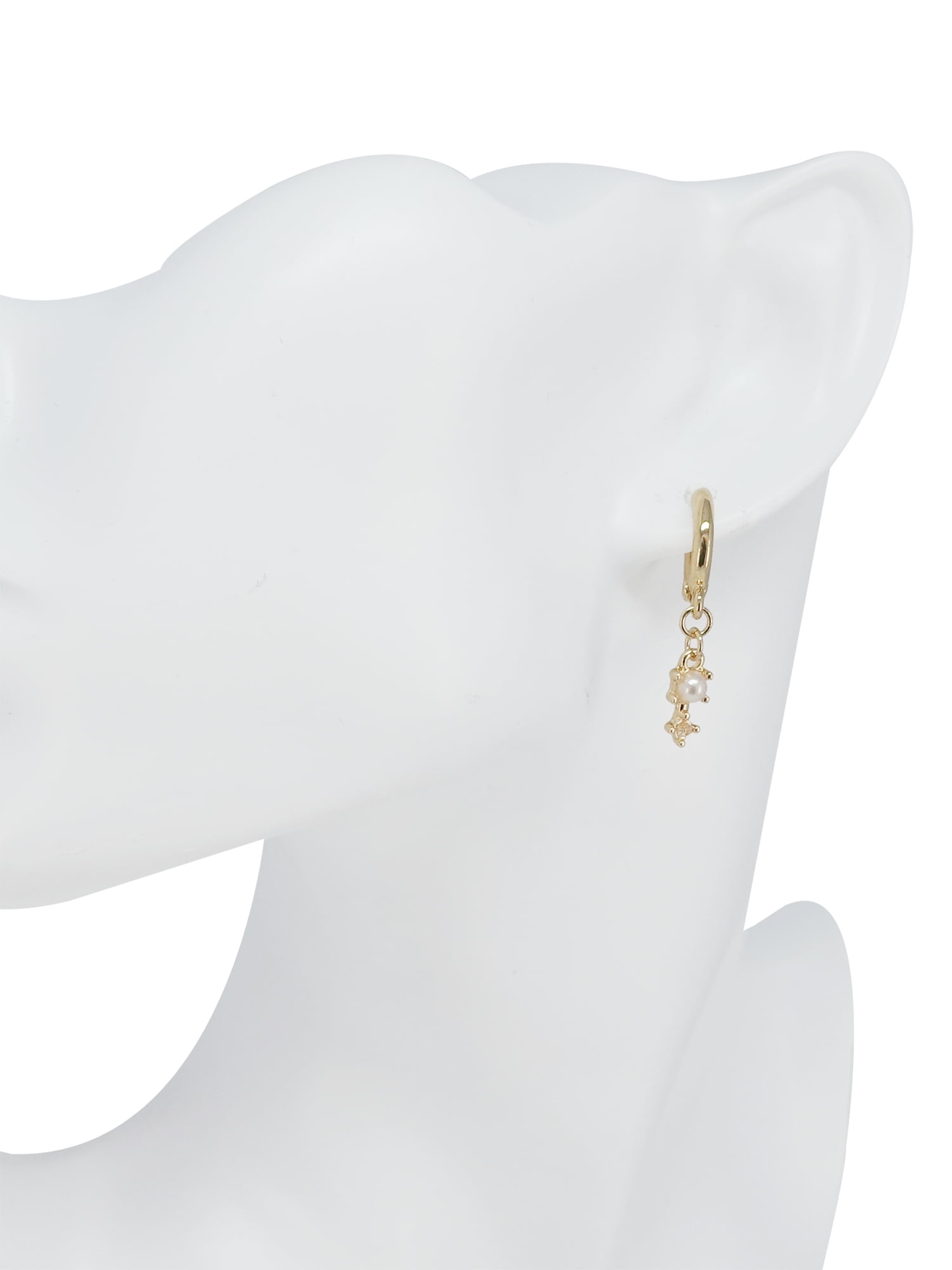 Time and Tru Women's Pearl with Glass stud and hoop Earring Set in Gold Plated