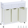 thumbnail image 2 of Laundry Hamper, Sorter 3 Section, Rolling Basket with Wheels, Drawers, × 14.5 Gal (55 L), Pull-Out and Removable Oxford Fabric Bags, White Beige, 2 of 4