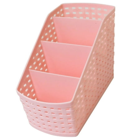Rattan Bins Unique Bargains Kitchen Bathroom Toilet Imitation Rattan Design 4 Slots Storage Basket Box Pink for Home Essential ()