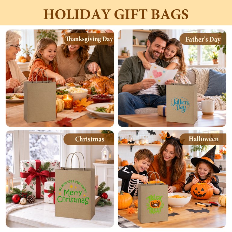 BagDream Brown Kraft Paper Bags with Handles, 25 Pack, Medium photo 8