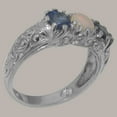 thumbnail image 3 of LBG British Made 14k White Gold Natural Opal & Sapphire Womens Statement Ring - 33 size options - Size 10.5, 3 of 7