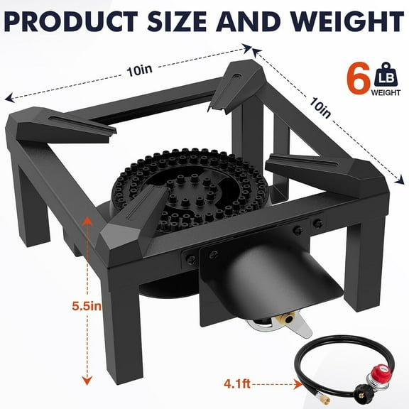 Llamaviva Propane Burner, High Pressure 100,000 BTUs Single Gas Stove with Water Bag& 4.1ft Adjustable Hose with Regulator,Propane Stove for Outdoor Cooking, Seafood Boil,Turkey Fry