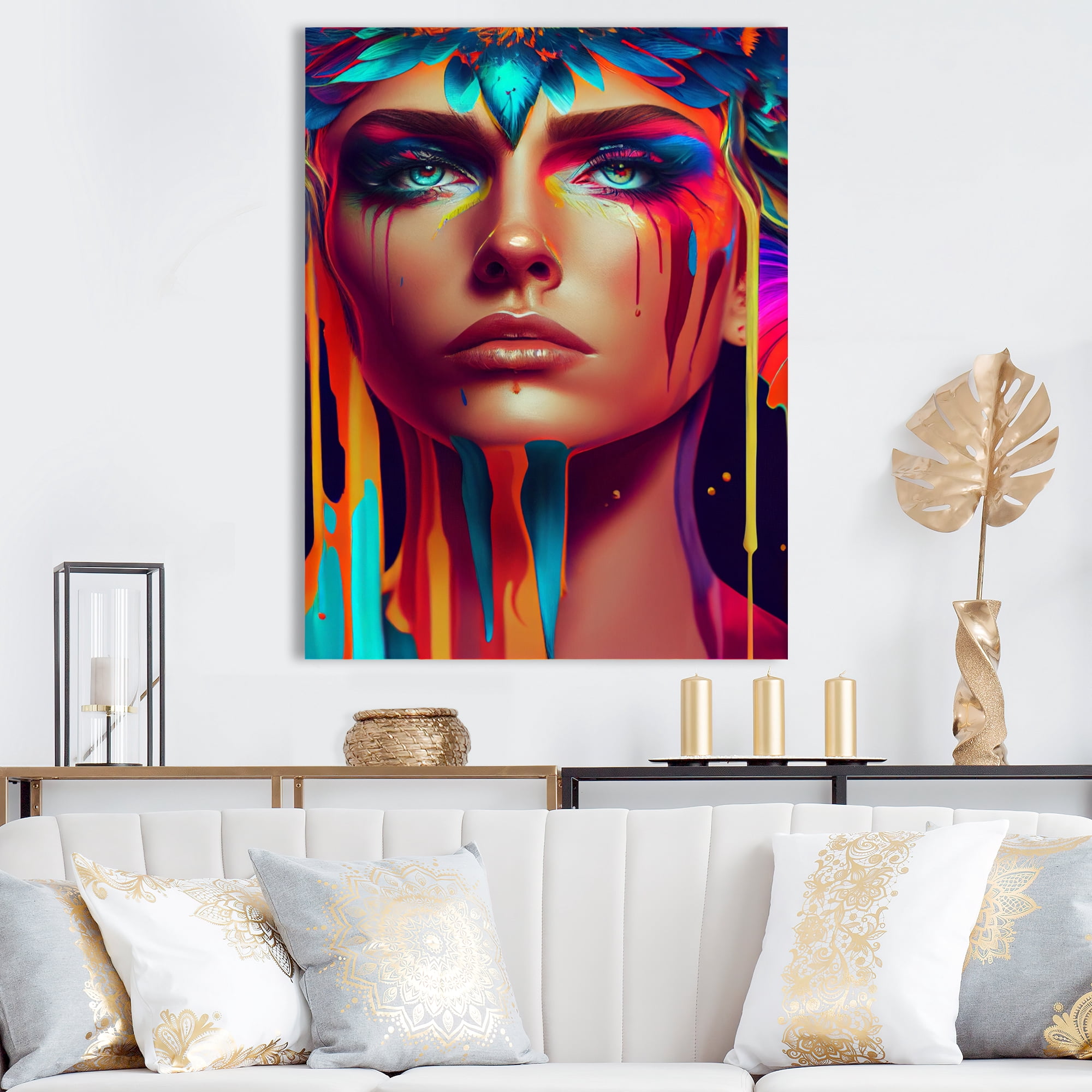 Designart Avant Garde Feather Sensual Portrait IV Canvas Wall Art