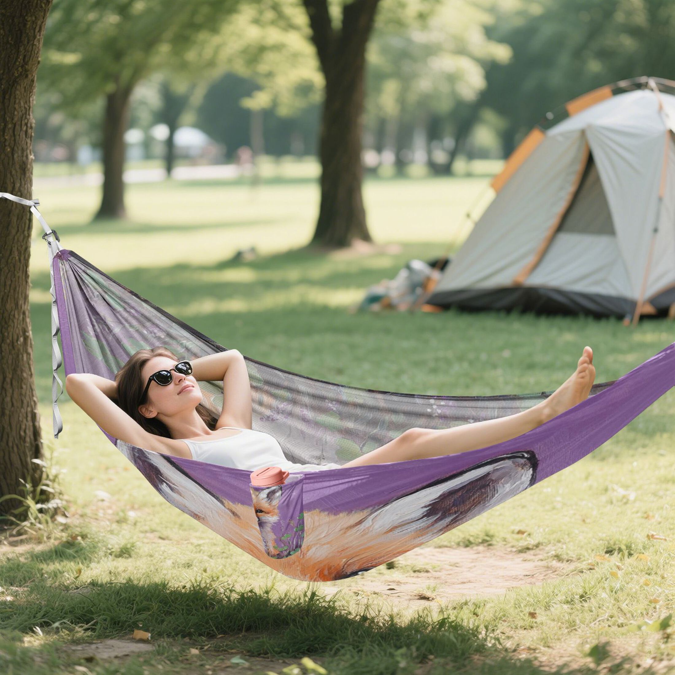 Hammock Camping Hammock Nylon Portable Hammock Travel Camping Hammock Four-leaf Clover Fox