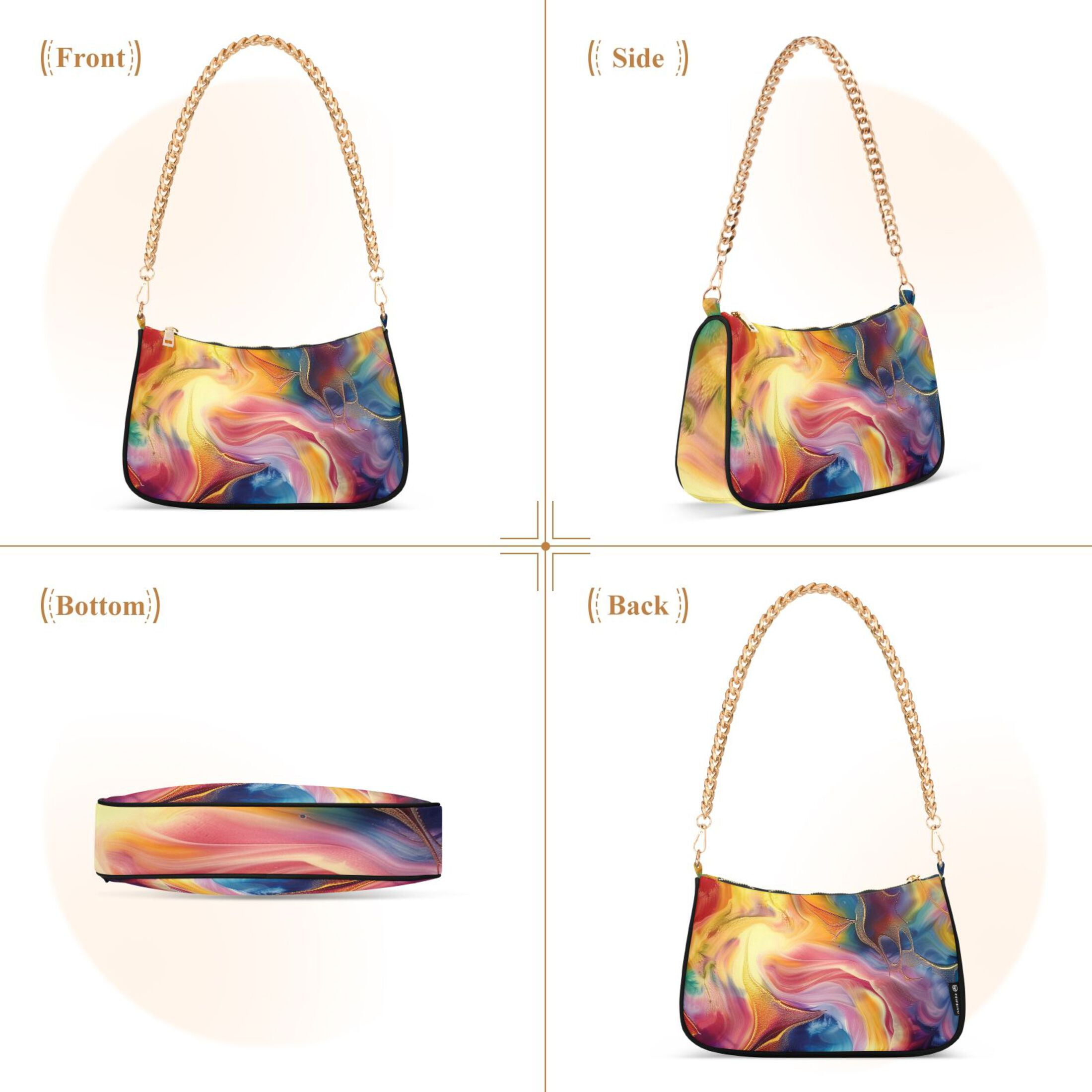 Ryvnso Tie Dye Liquid Womens Chain Shoulder Bag Tote Handbags Clutch Hobo Purse with Zipper for Travel