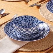 MALACASA 12 Pieces Dinnerware Sets, Porcelain Plates and Bowls Set for 4, Blue and White Porcelain Dish Set, White Orchid Pattern