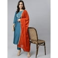 thumbnail image 3 of Janasya Indian Women's Teal Poly Silk Solid Kurta with Pant and Dupatta, 3 of 10