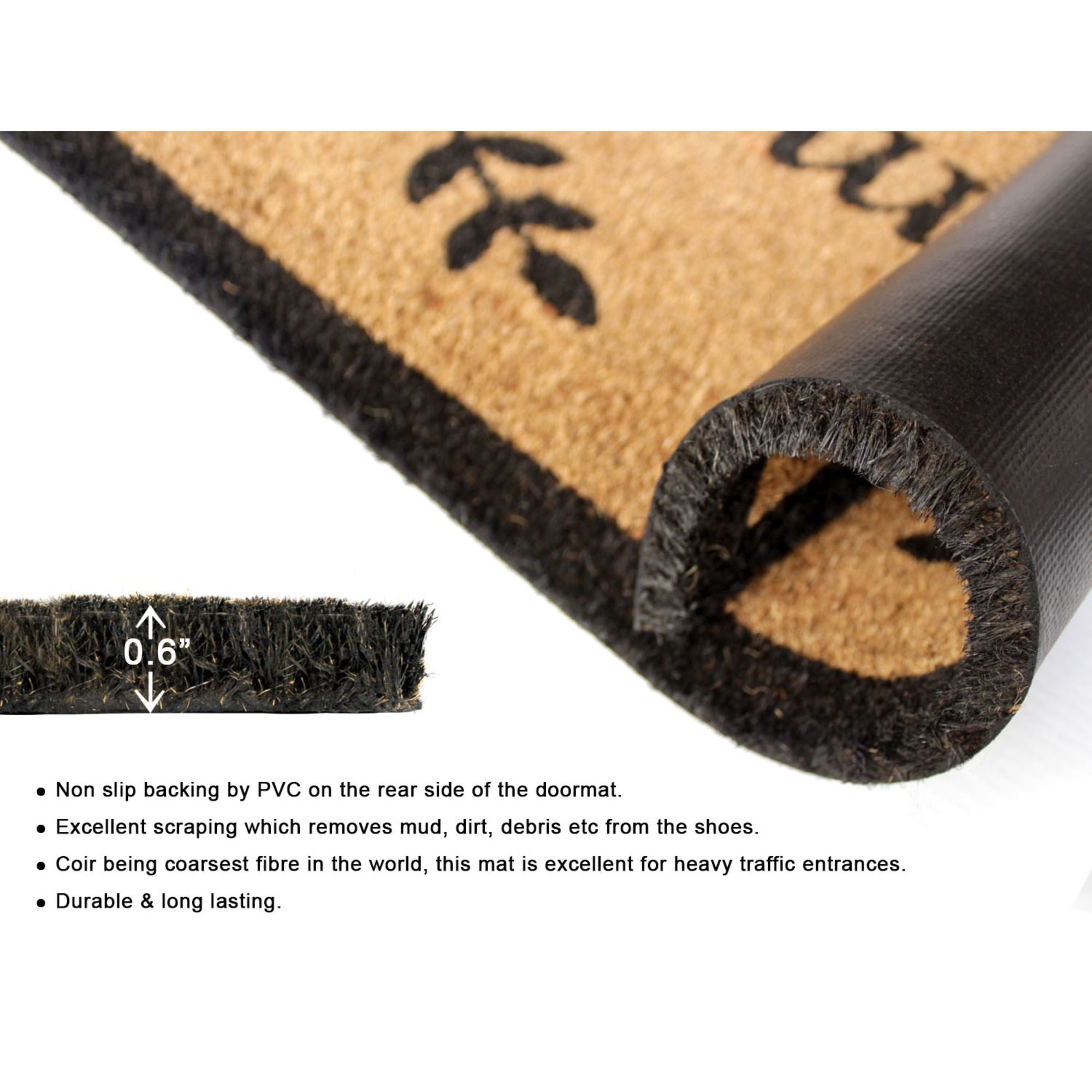 Rugsmith Black Machine Tufted Home with Leaves Doormat, 18" x 30"