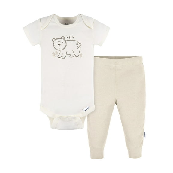 Gerber Gender Neutral Short Sleeve Onesie and Pant Outfit Set, 2-Piece, Sizes 0/3 Months - 12 Months