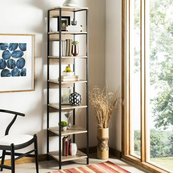 SAFAVIEH Lisa Retro Mid Century 7 Tier Etagere, Oak/Black