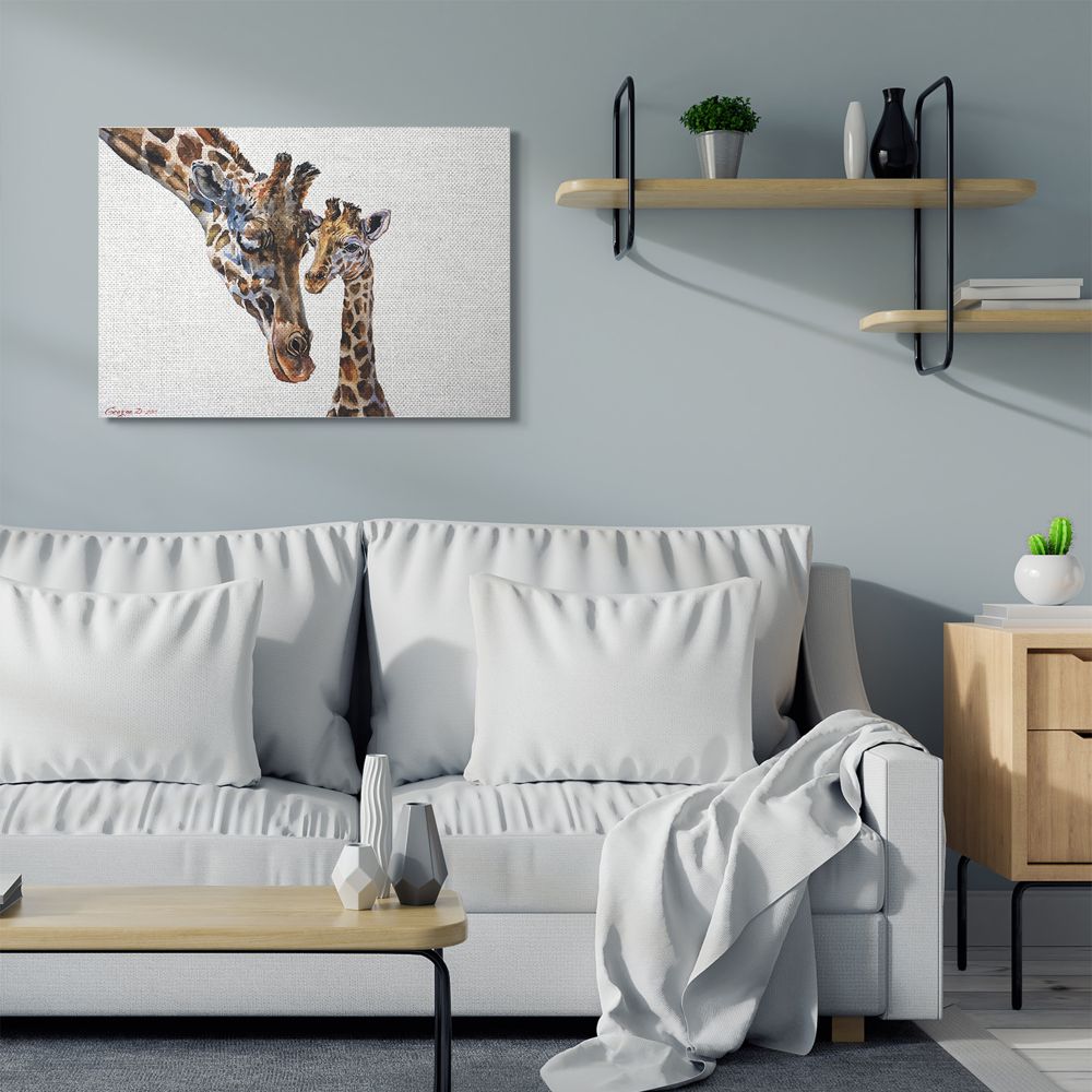 Stupell Industries Cute Baby Giraffe Family Animal Watercolor Painting Canvas Wall Art by George Dyachenko