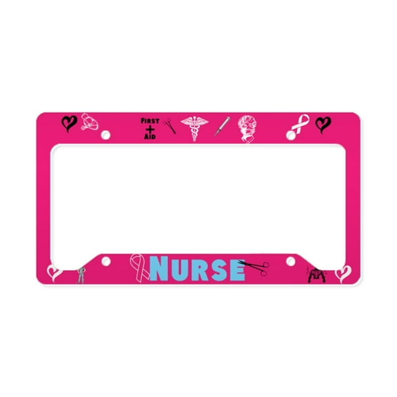 CafePress - Pink Nurse License Plate Holder - Aluminum License Plate Frame, License Tag Holder