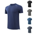 thumbnail image 5 of Lovskoo Workout Shirts for Men Round Neck Short Sleeve Casual Solid Color Elastic Exercise Fitness Round Collar Blouse Vacation Beach Summer Tops Gray, 5 of 5