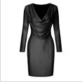thumbnail image 4 of FcBaudy Robe à Manches Longues à Col en V, Robes d'Été pour Femmes, Robes pour Femmes Robe Femme Mode Unie à Col en V à Paillettes Robe à Manches Longues Robes de Soirée Robe Femme, 4 of 5