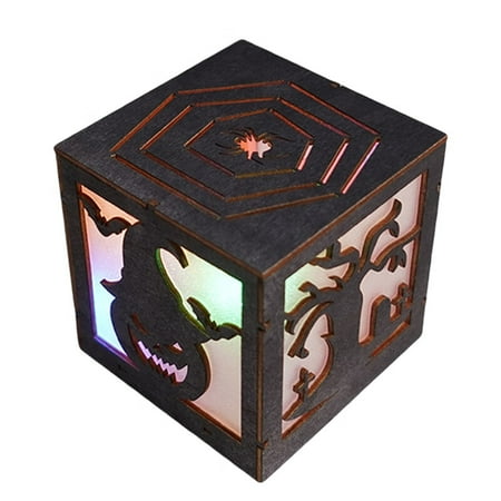 

SANWOOD Night Light Square Soft Light Wooden Night Light Halloween LED Light Witch Pumpkin Castle Ambient Light Festive Horror Props