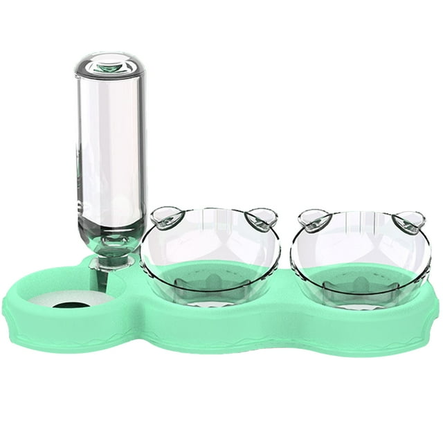 Pet Bowl Plastic Cute Automatic Water Refill Cervical Spine Protection Pet Food Feeding Bowl for Dogs Cats Green