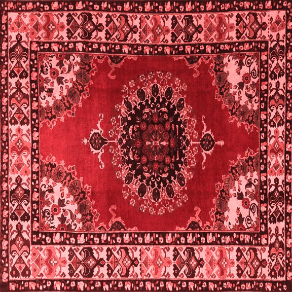 Ahgly Company Indoor Square Medallion Red Traditional Area Rugs, 3' Square