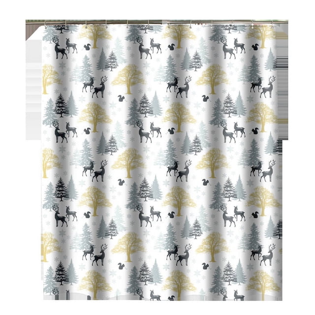 Juego de cortinas de ducha con diseño de ciervos, tema de baño con cortina de ducha y 12 ganchos, 72 x 72 pulgadas