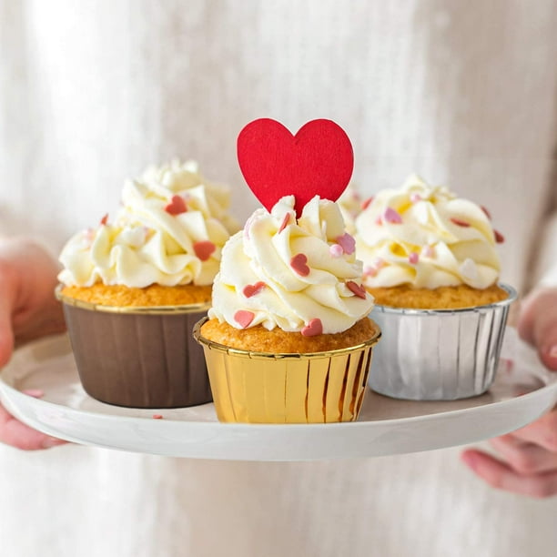 Weisew 100pcs Aluminum Foil Baking Cups Disposable Foil Cupcake Cups 3.5 Oz Foil Muffin Liners Non Stick Cupcake Liners For Shortcake Cheesecake
