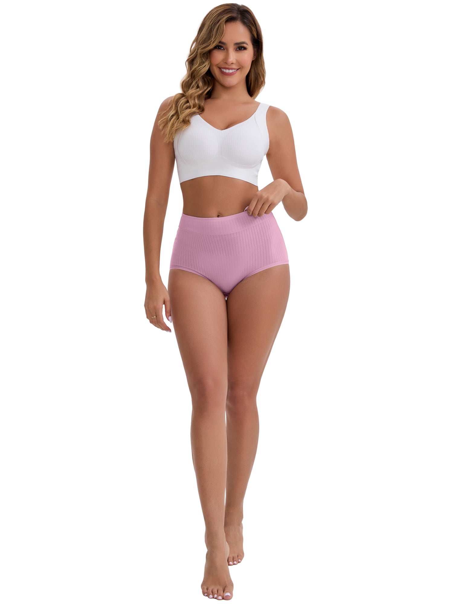 DARING DIVA Women's High-Waisted Cotton Underwear Briefs 3 Pcs M Purple, Pink, Light Pink