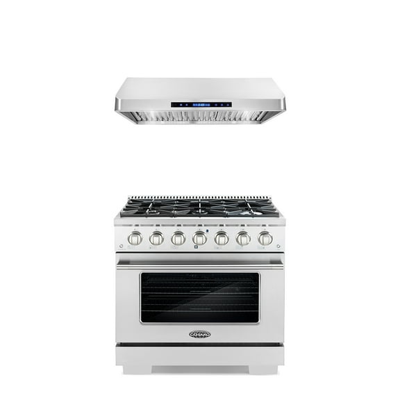 Cosmo 2 Piece Kitchen Appliance Package with 36" Freestanding Gas Range Kitchen Stove & 36" Under Cabinet Range Hood Kitchen Hood Kitchen Appliance Bundles