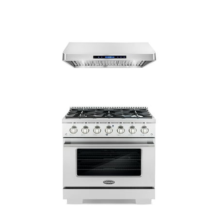 Cosmo 2 Piece Kitchen Appliance Package with 36  Freestanding Gas Range Kitchen Stove & 36  Under Cabinet Range Hood Kitchen Hood Kitchen Appliance Bundles