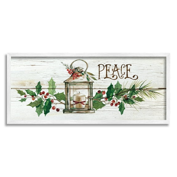 Stupell Industries Peace Winter Berries Holiday Painting White Framed Art Print Wall Art, 30 x 13