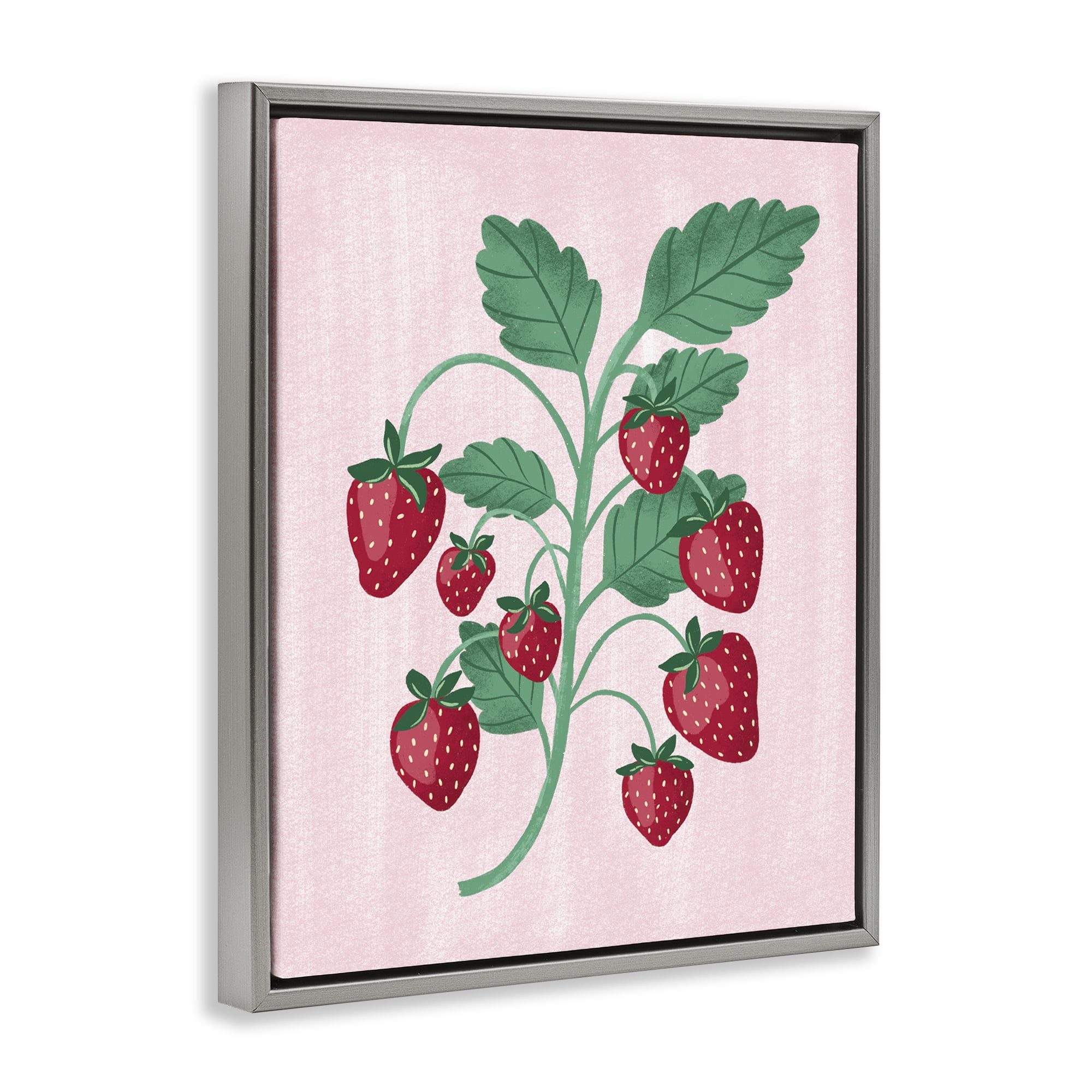 Stupell Industries Fresh Strawberries Branch Food & Beverage Painting Gray Floater Framed Canvas Art Print Wall Art, 17 x 21