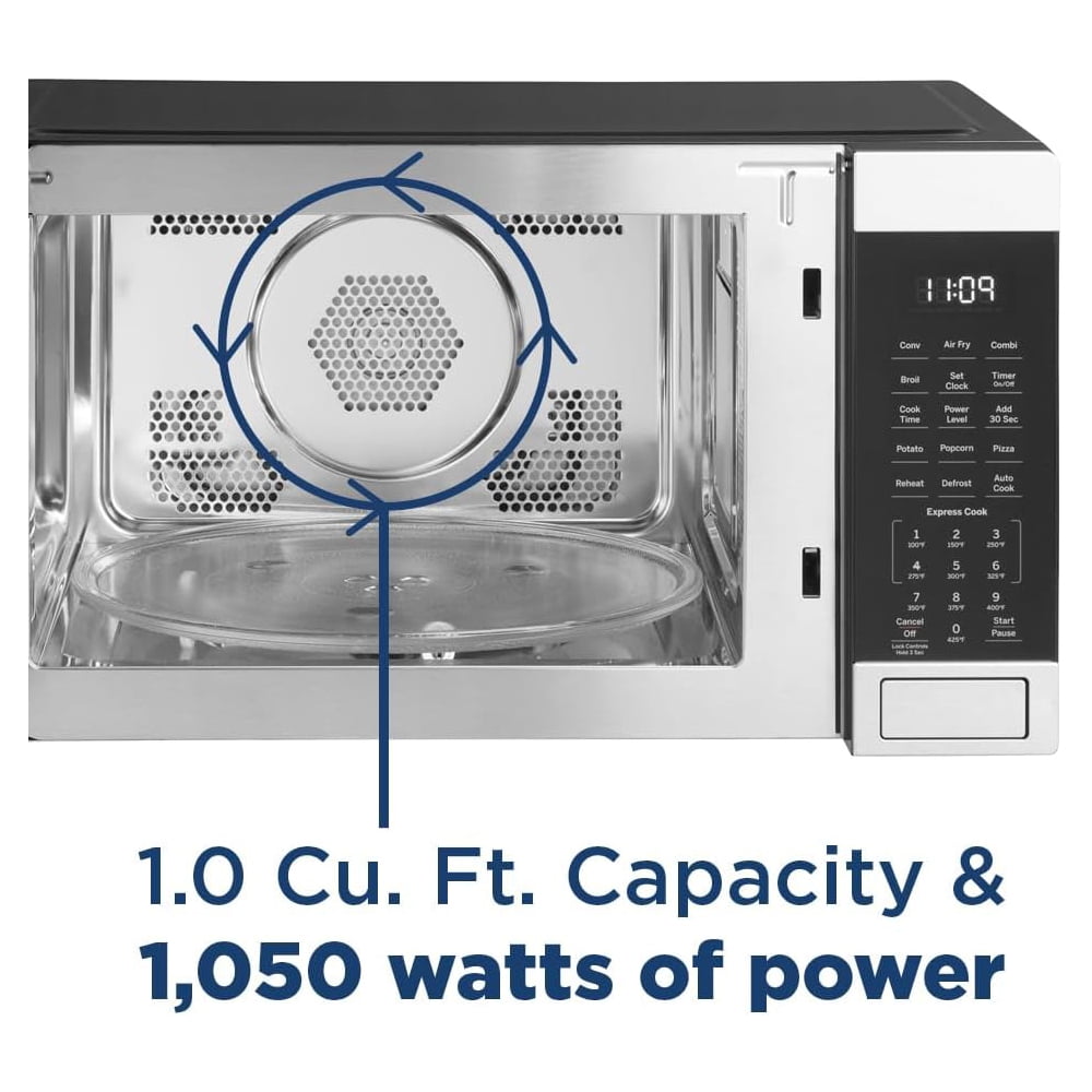 GE GCST10A1WSS 3-in-1 Microwave Oven 1,050 Watts Air Fryer Broiler & Convection 1.0 Cu. Ft Bundle with 2 YR CPS Enhanced Protection Pack